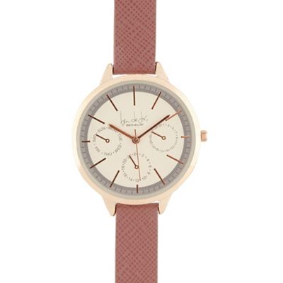 Ladies pink checked analogue watch